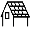 Roofing contractor icon with house and roof outline.