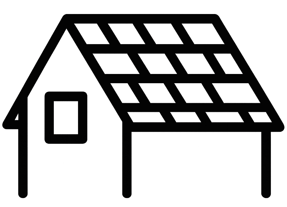 Roofing contractor icon with house and roof outline.