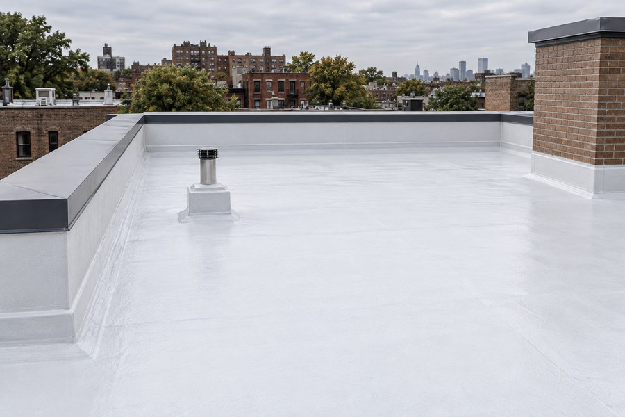 White protective coating on a flat roof